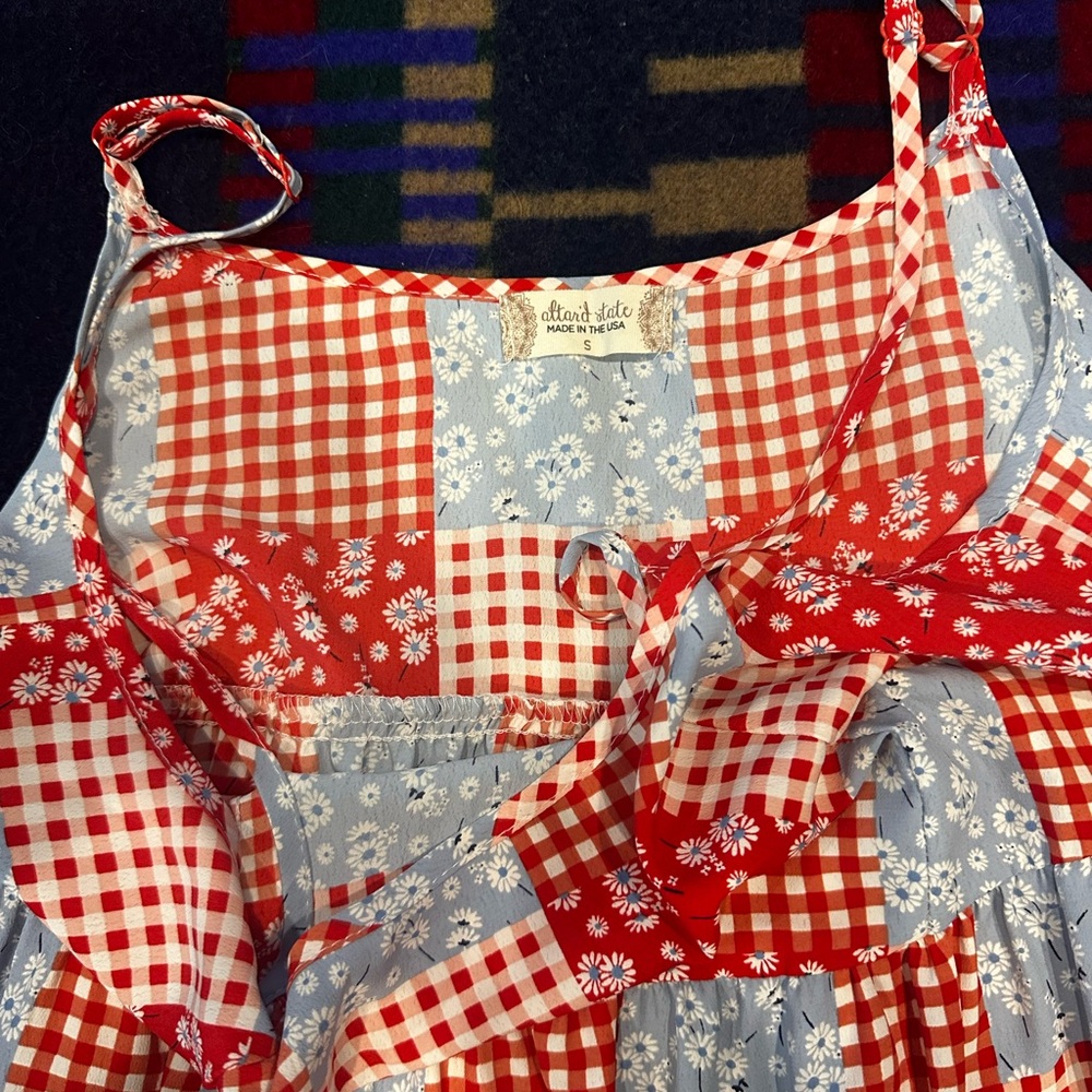 Altar'd State Red And Blue Patchwork Mini Dress - image 3